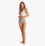 Tommy Hilfiger RIBBED Womens High Rise Briefs Brisk Blue side view on model, showcasing high waist and ribbed texture.