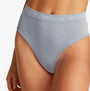 Tommy Hilfiger RIBBED Womens High Rise Briefs Brisk Blue side view showing ribbed texture and logo on waistband.