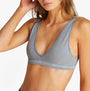 Tommy Hilfiger LOGO Womens Bralette Brisk Blue side view showing ribbed texture and scoop V-neck design.