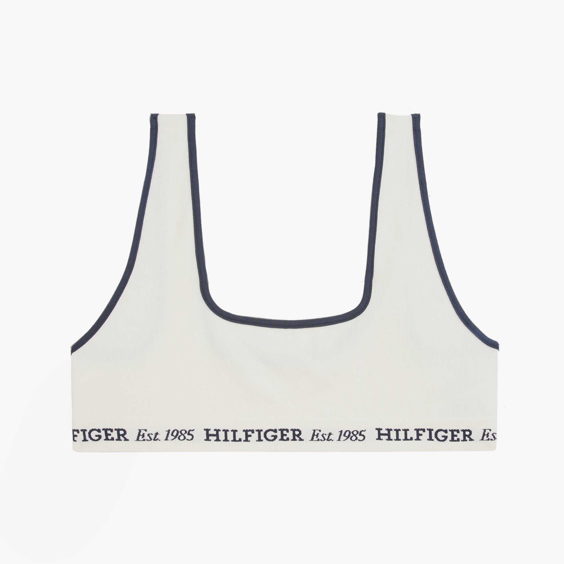 Tommy Hilfiger BRALETTE Womens Bikini Top Ivory back view with logo detail, showcasing a stylish and sleek design.