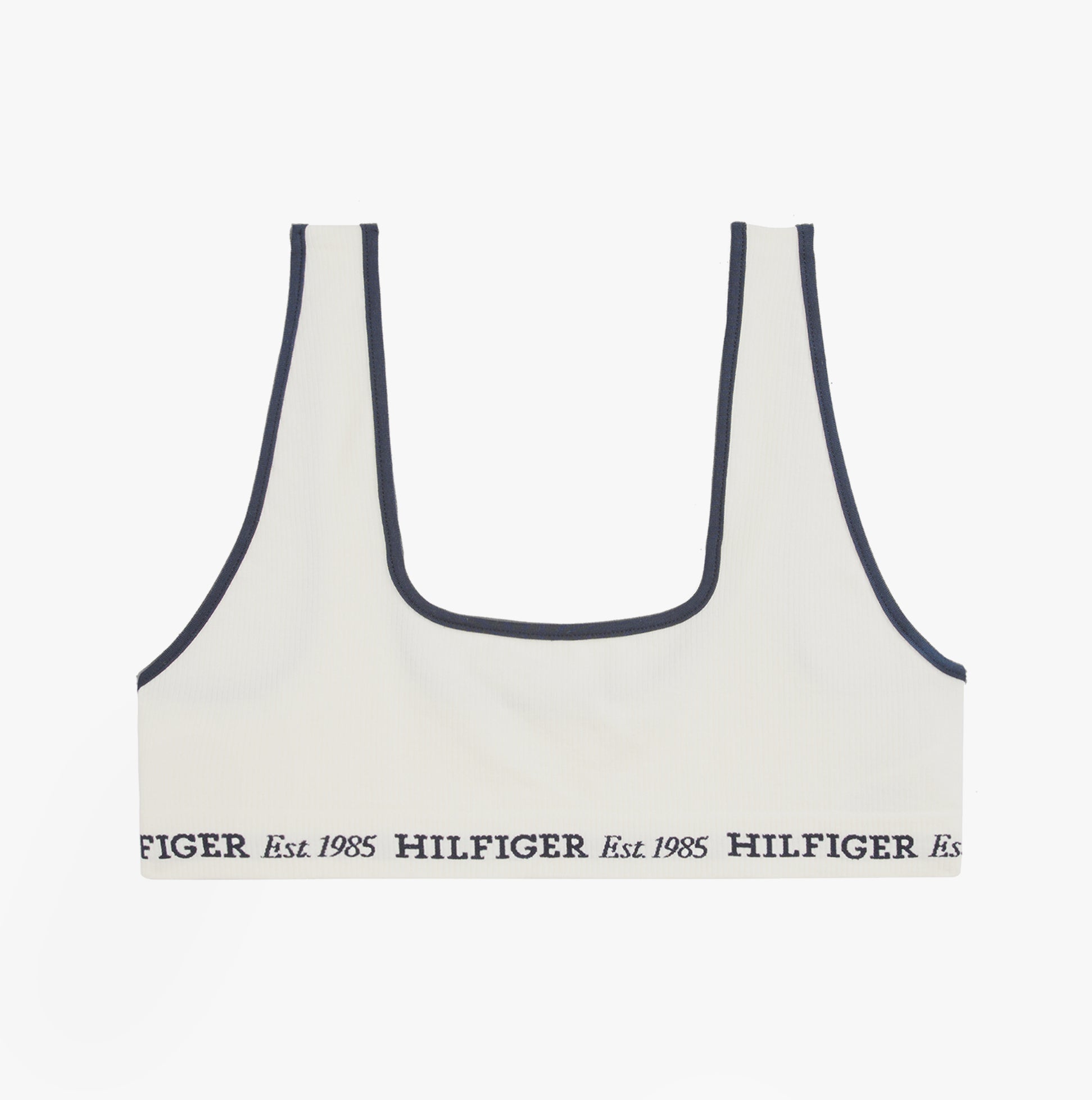 Tommy Hilfiger BRALETTE Womens Bikini Top Ivory back view with logo detail, showcasing a stylish and sleek design.