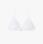 Tommy Hilfiger RIBBED Womens Unlined Triangle Bra White front view showcasing ribbed texture and lace trim.