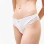 Tommy Hilfiger LACE TRIM Womens Dipped Thong White side view showcasing lace trim and ribbed texture.