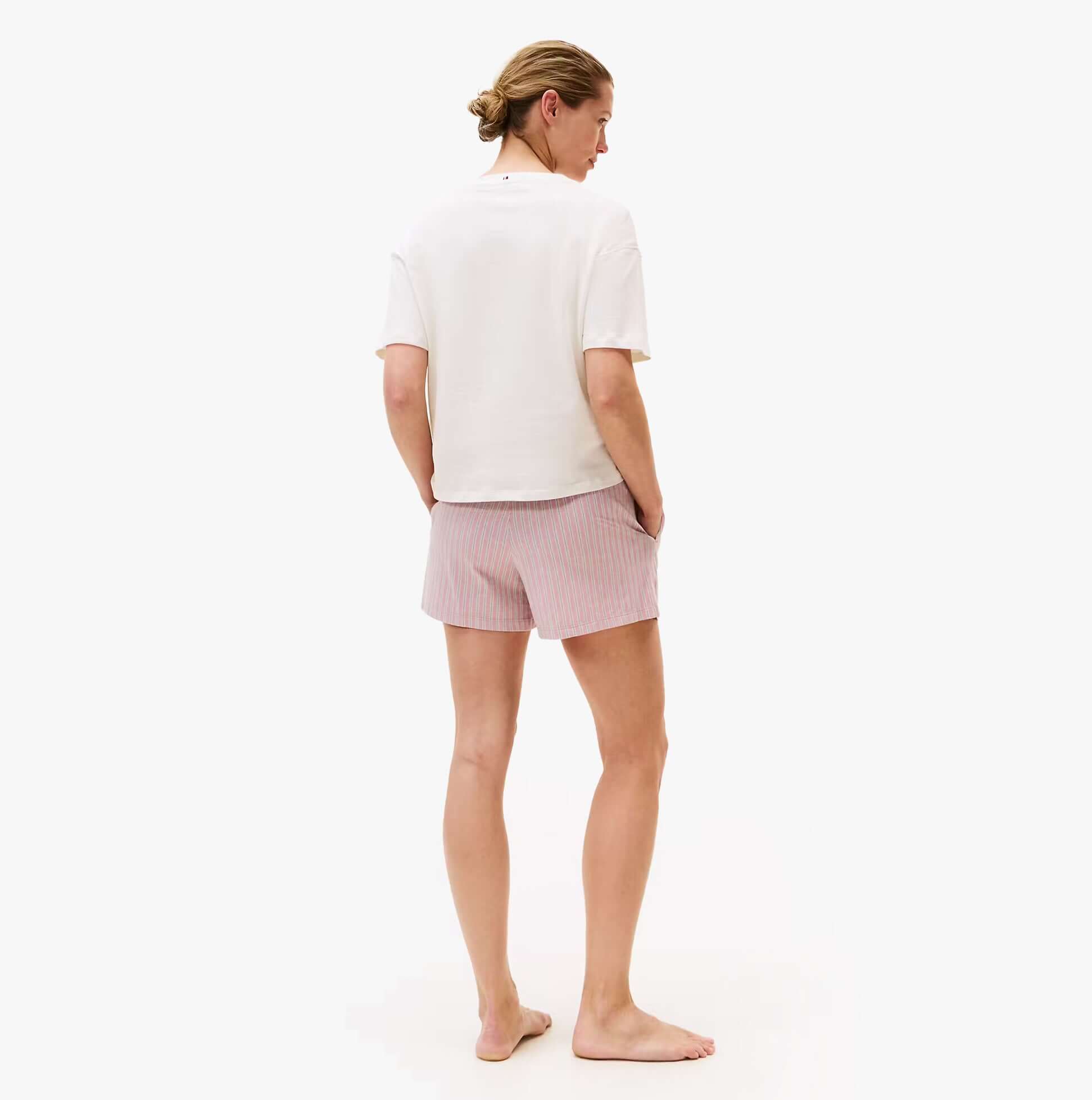 Tommy Hilfiger PJ SHORT SET Womens Pajamas Multicoloured back view featuring relaxed short sleeve top and striped shorts.