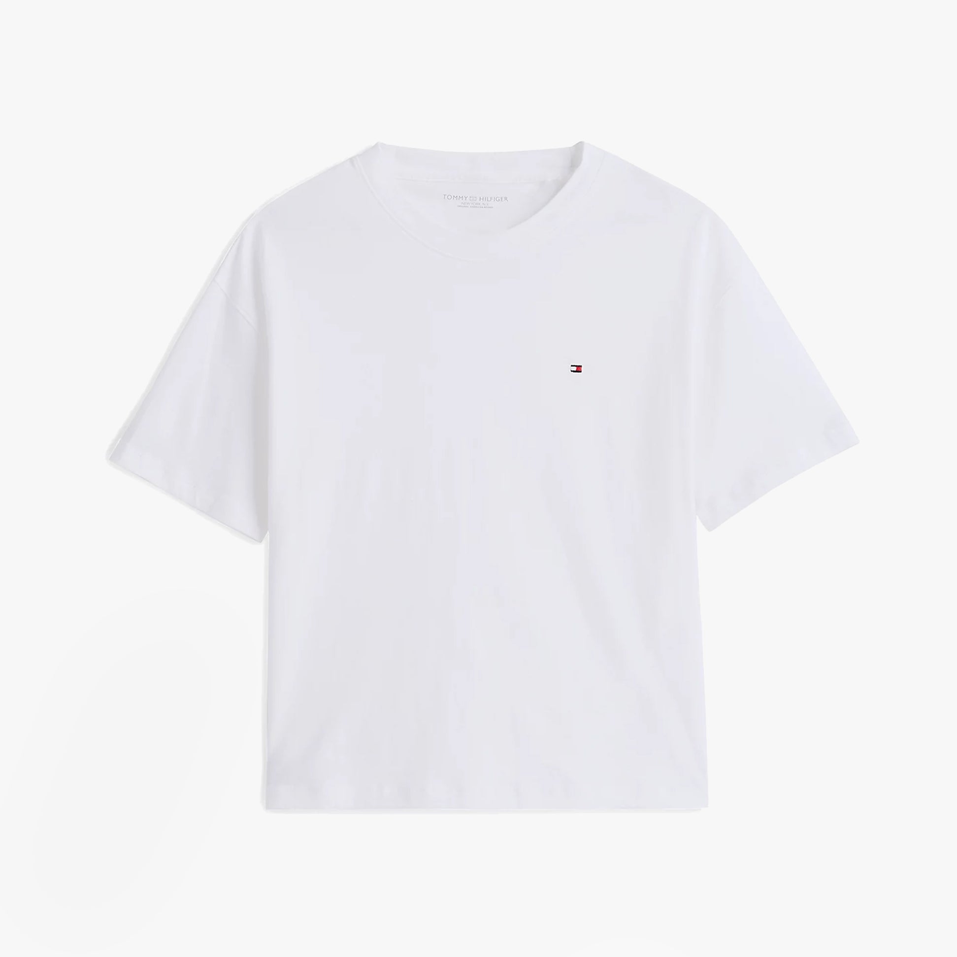 Tommy Hilfiger PURE COTTON Relaxed T-Shirt Womens White front view with crew neckline and short sleeves.