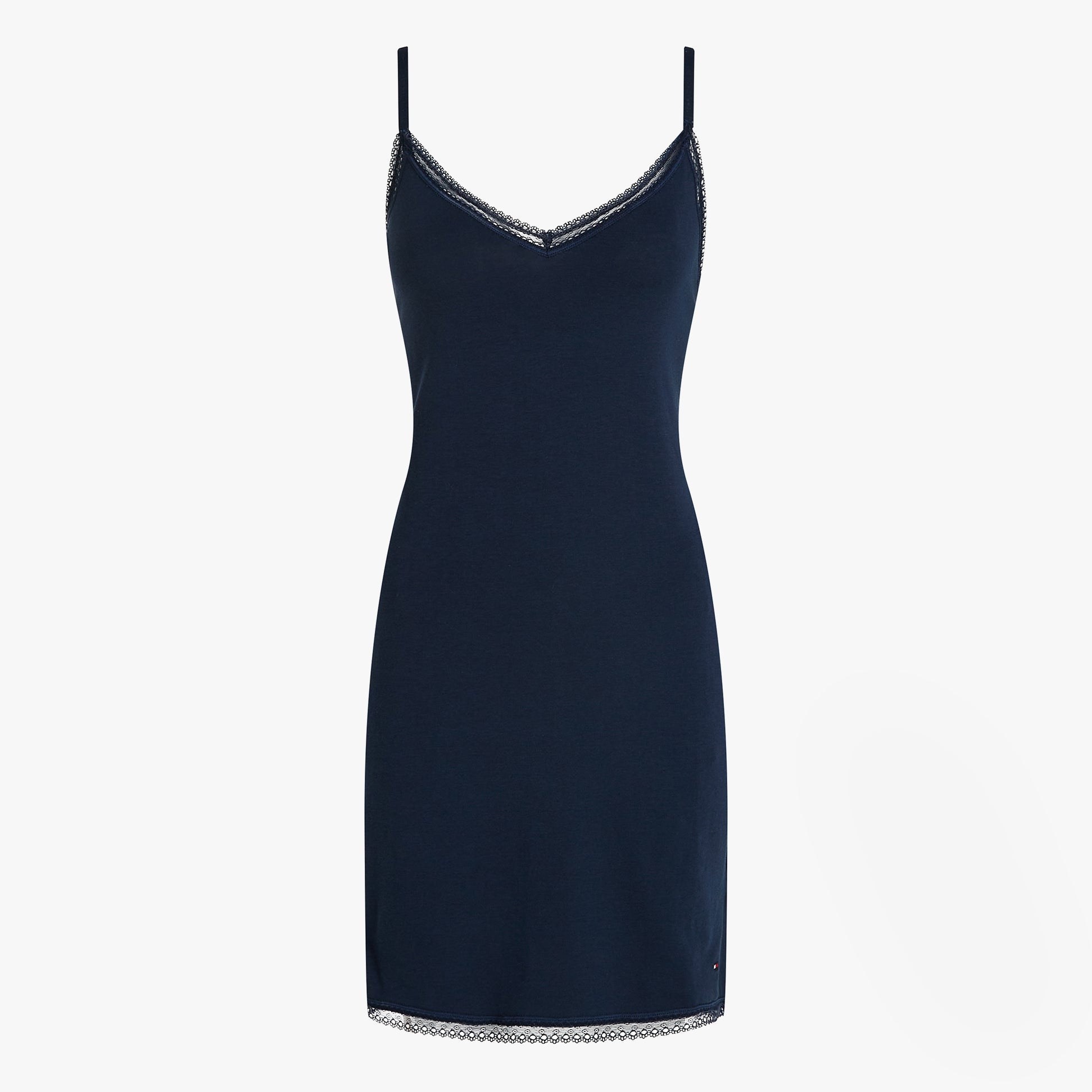 Tommy Hilfiger LACE Womens Nightdress Dark Night Navy front view showing lace trim and adjustable straps.