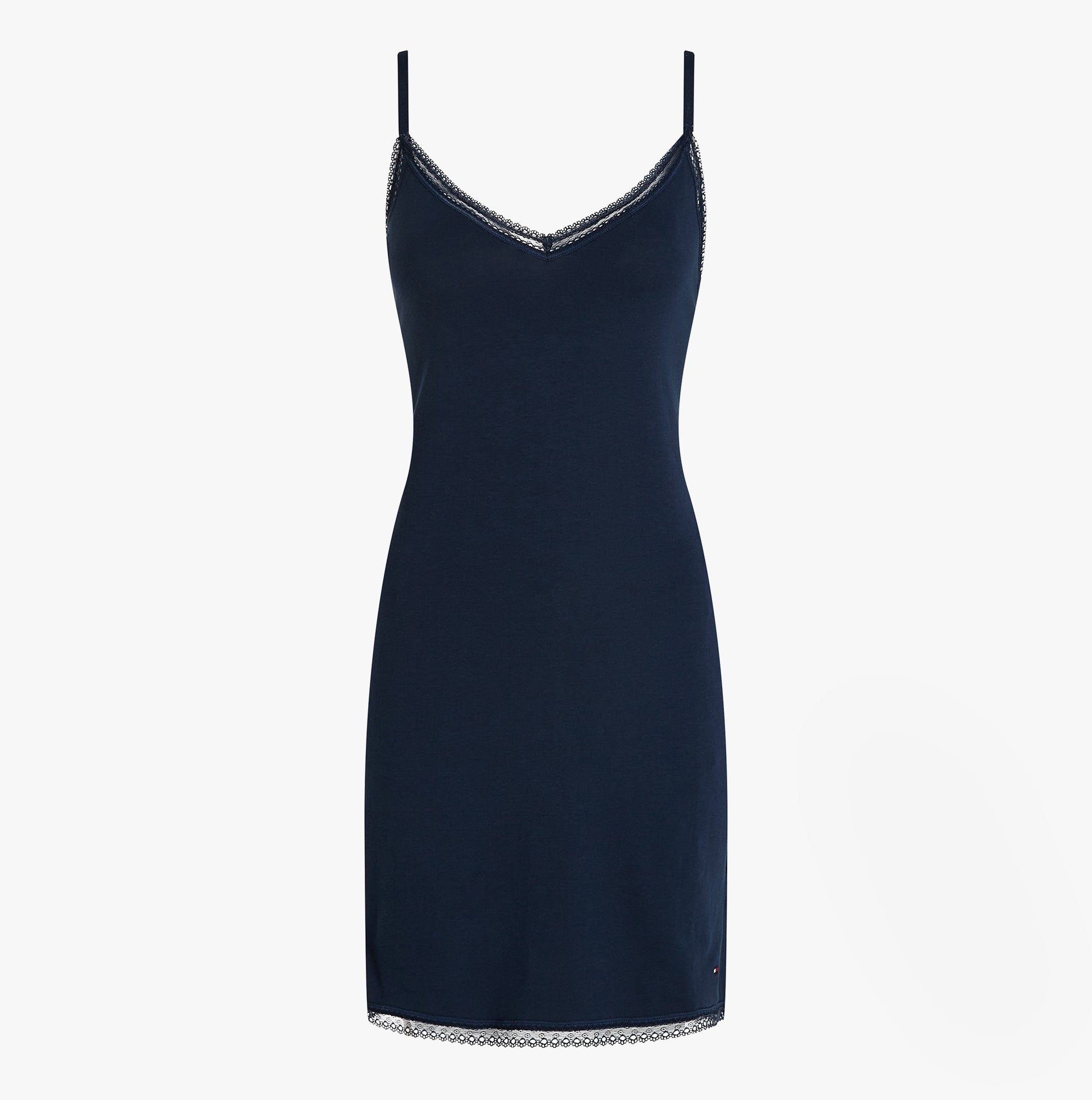 Tommy Hilfiger LACE Womens Nightdress Dark Night Navy front view showing lace trim and adjustable straps.