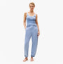 Tommy Hilfiger RIB TANK TOP Ladies Brisk Blue front view with matching joggers and model standing barefoot.