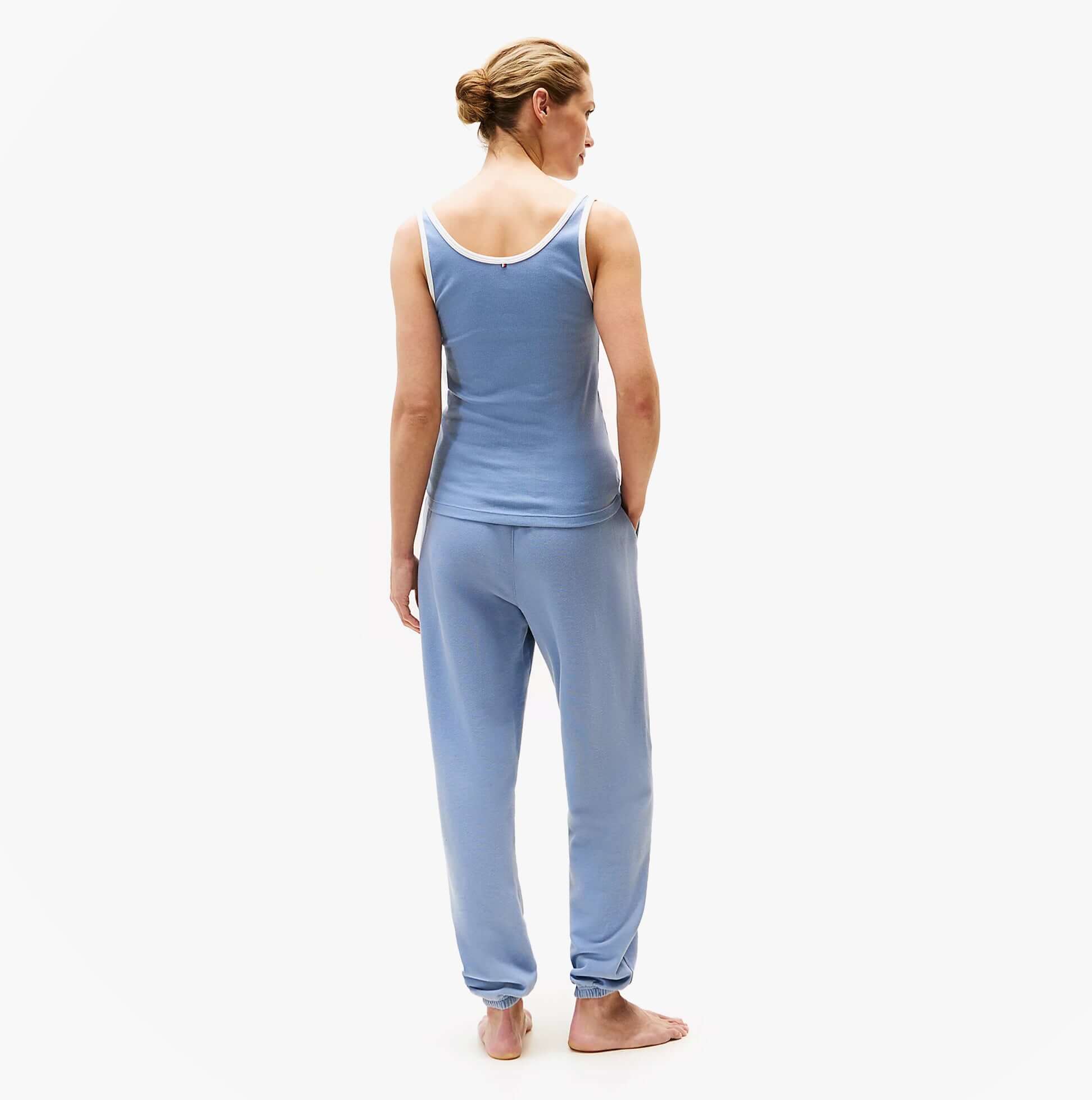 Tommy Hilfiger RIB TANK TOP Ladies Brisk Blue back view, showcasing lightweight fabric and slim fit design.