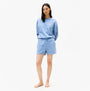 Tommy Hilfiger LOGO Relaxed Womens Lounge Shorts Brisk Blue front view showing the relaxed fit and lightweight fabric.