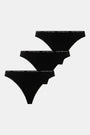 Tommy Hilfiger LACE 3 Pack Womens Thongs Black front view showing three black thongs with signature waistband.