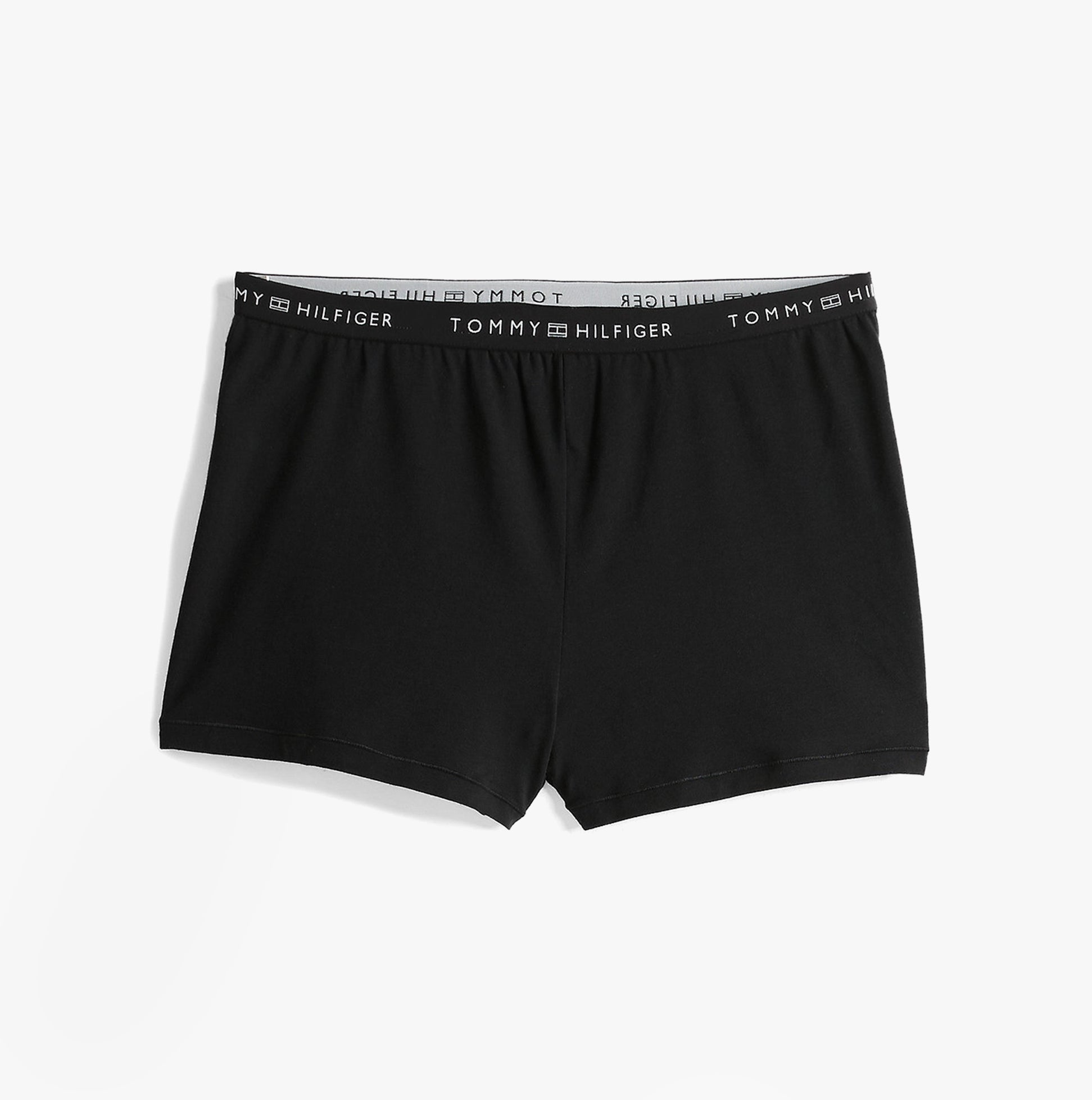 Tommy Hilfiger LOGO Racerback Pyjama Set Womens Black front view showcasing the short design with TH logo waistband.