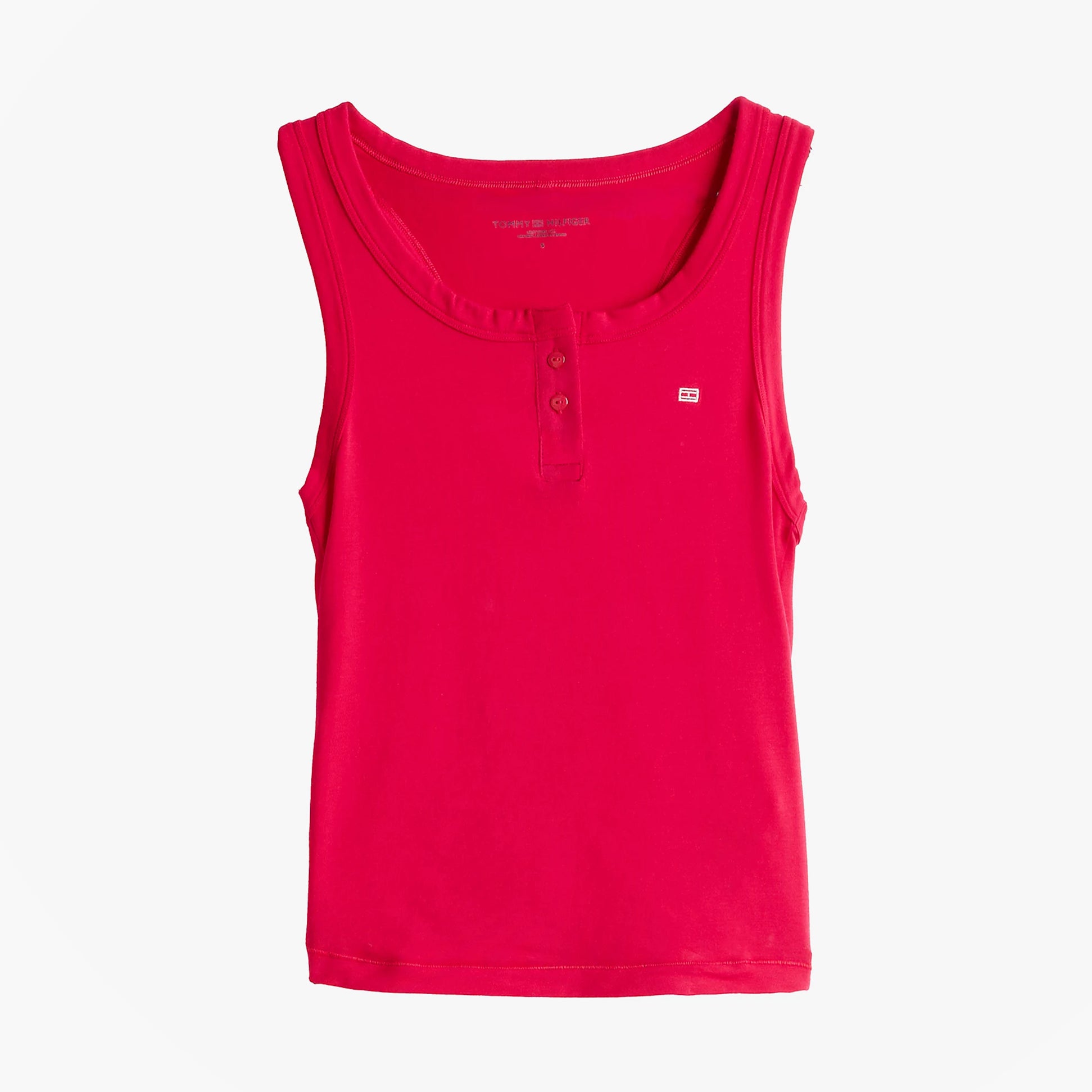 Tommy Hilfiger LOGO Womens Racerback Pyjama Set Vivacious Pink front view, sleeveless design with button details.