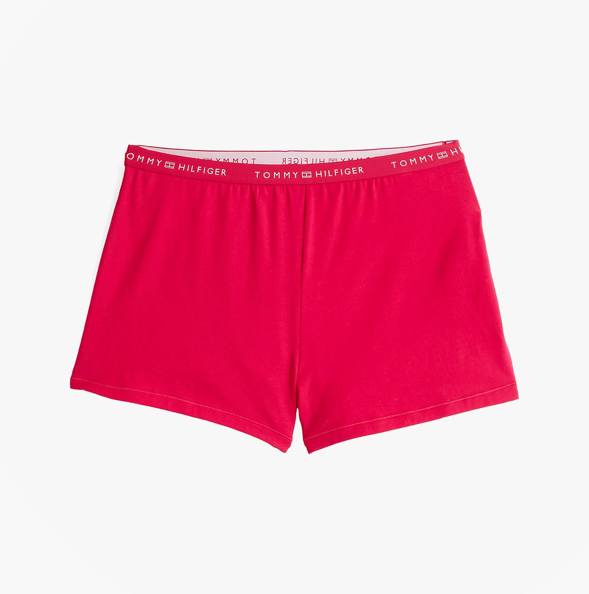Tommy Hilfiger LOGO Womens Racerback Pyjama Set Vivacious Pink front view of pink shorts with TH logo waistband.
