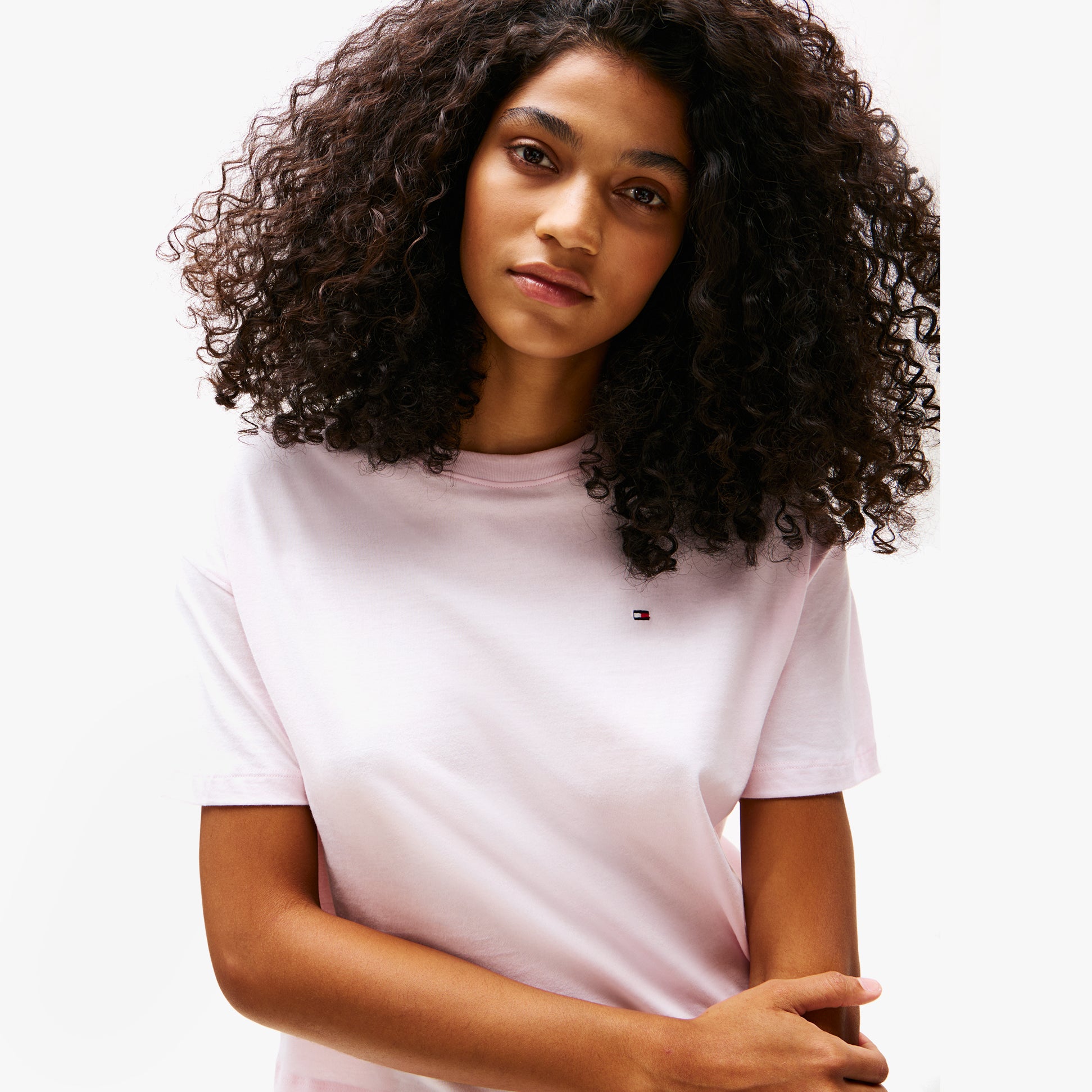 Tommy Hilfiger COTTON Womens Short Pyjama Set Light Pink front view, showing the short sleeve style and soft cotton material.
