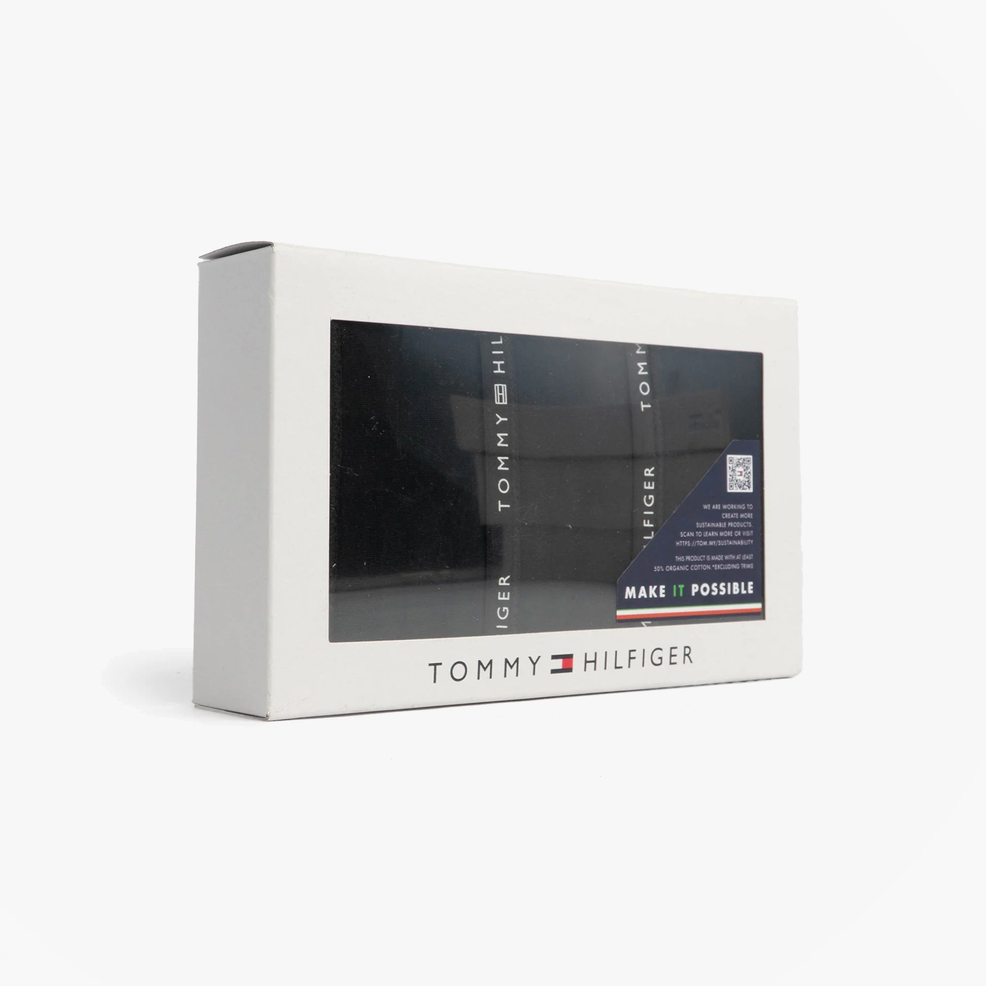 Tommy Hilfiger 3 PACK LACE Womens Thong Black gift boxed packaging with clear window, showcasing the thongs inside.