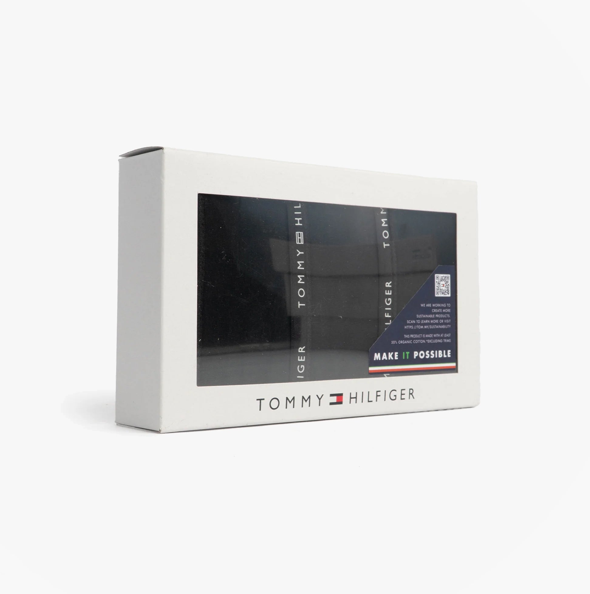Tommy Hilfiger 3 PACK LACE Womens Thong Black gift boxed packaging with clear window, showcasing the thongs inside.
