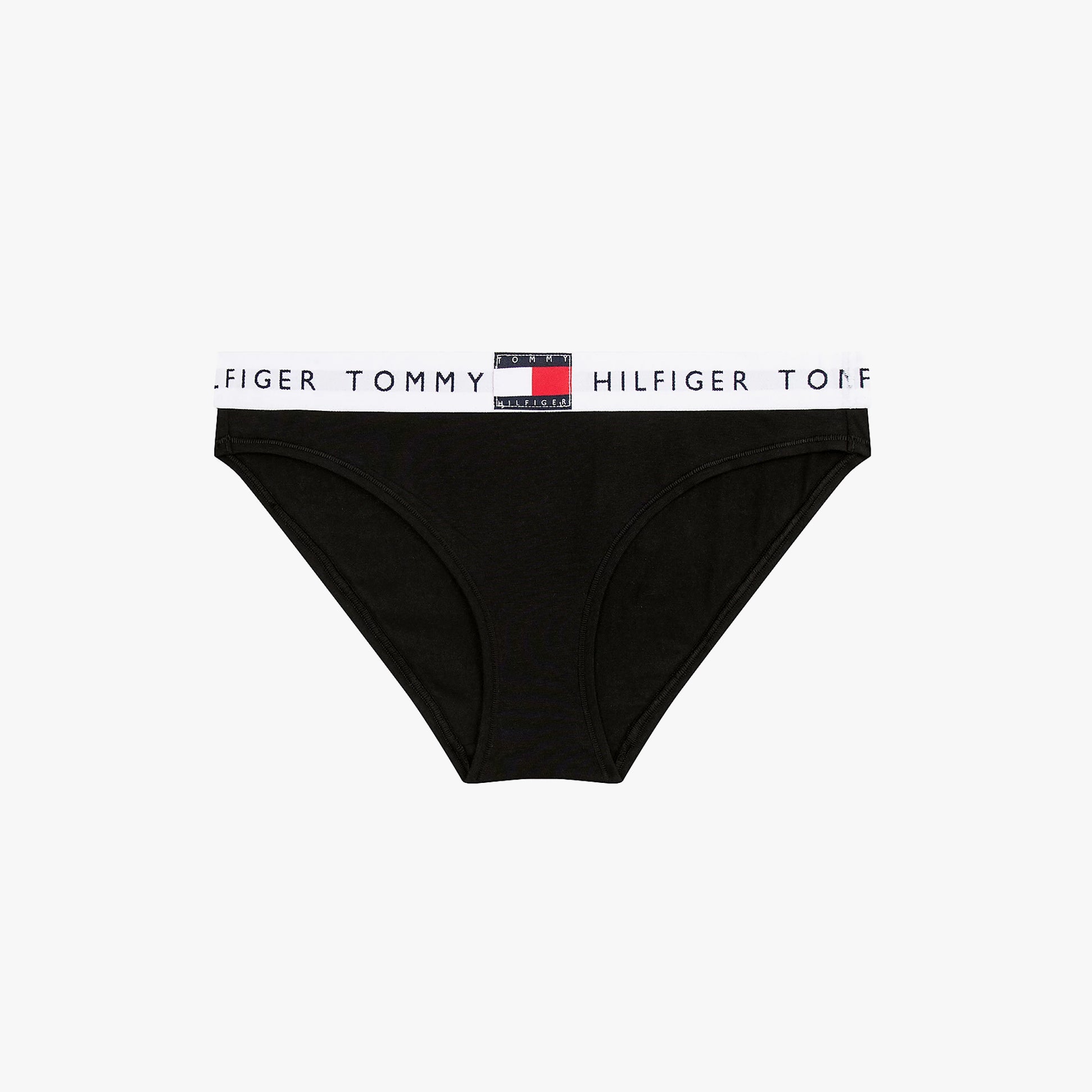 Tommy Hilfiger HERITAGE WAISTBAND Womens Logo Brief Black front view showcasing stretch cotton bikini.