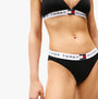 Tommy Hilfiger HERITAGE WAISTBAND Womens Logo Brief Black side view showcasing logo waistband and bikini cut.