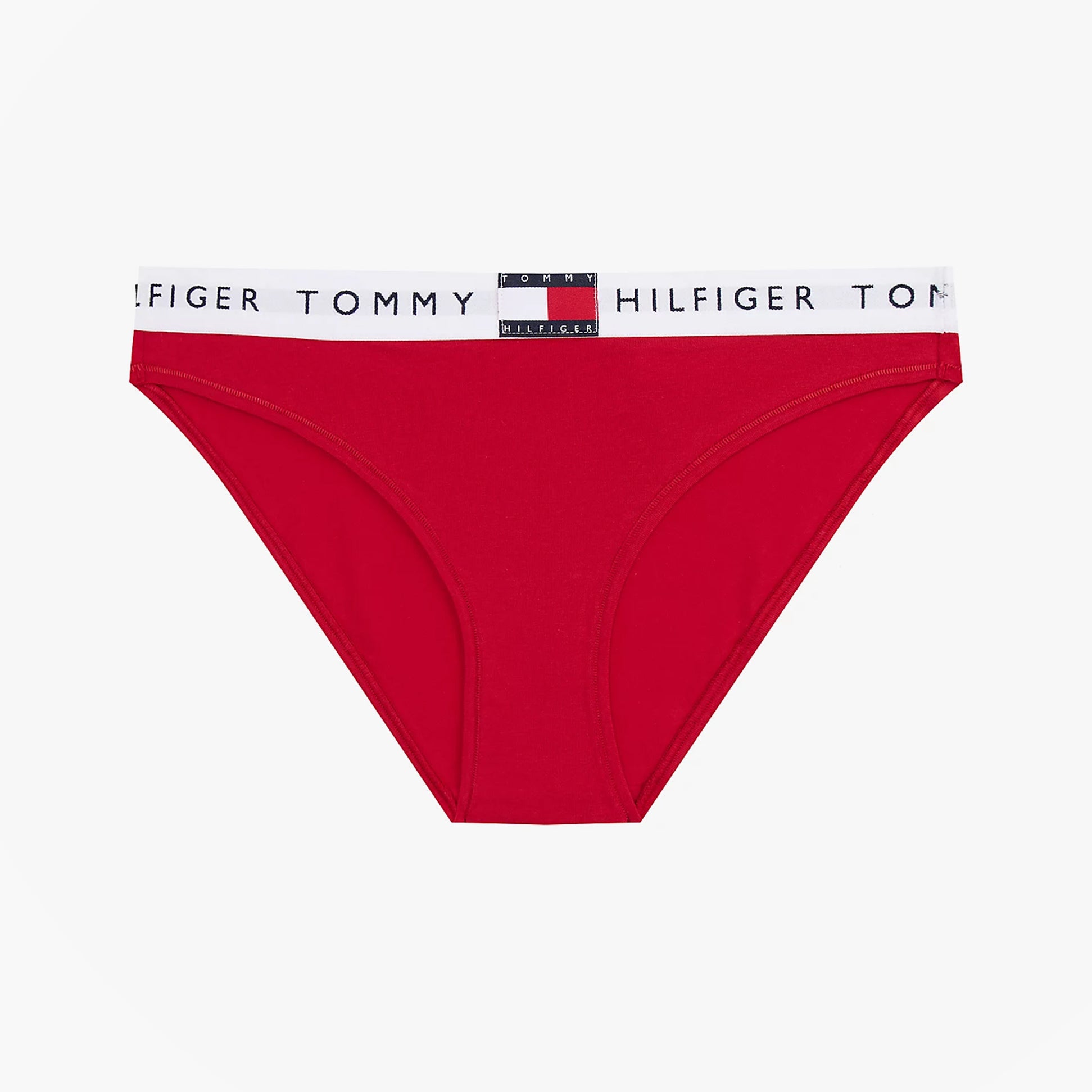 Tommy Hilfiger HERITAGE Womens Briefs Primary Red front view with Tommy Hilfiger logo elasticated waistband.