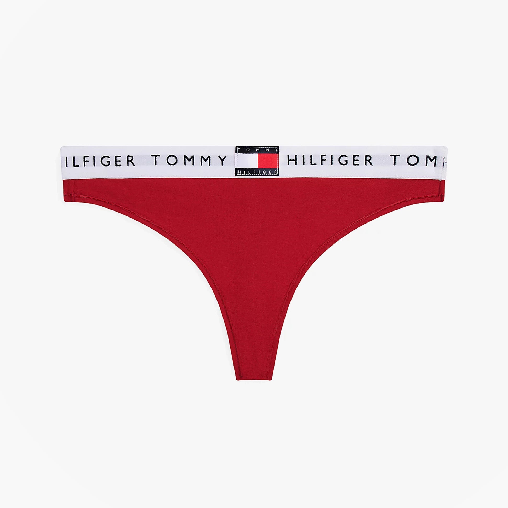 Tommy Hilfiger HERITAGE Womens Classic Thong Primary Red front view showing stretch cotton and logo elasticated waistband.