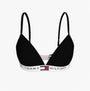Tommy Hilfiger RP TRIANGLE BRA Womens Black front view with lightly lined moulded cups and TH repeat logo underband.