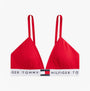 Tommy Hilfiger HERITAGE LOGO Womens Padded Bralette Primary Red front view showing triangle cups and adjustable straps.
