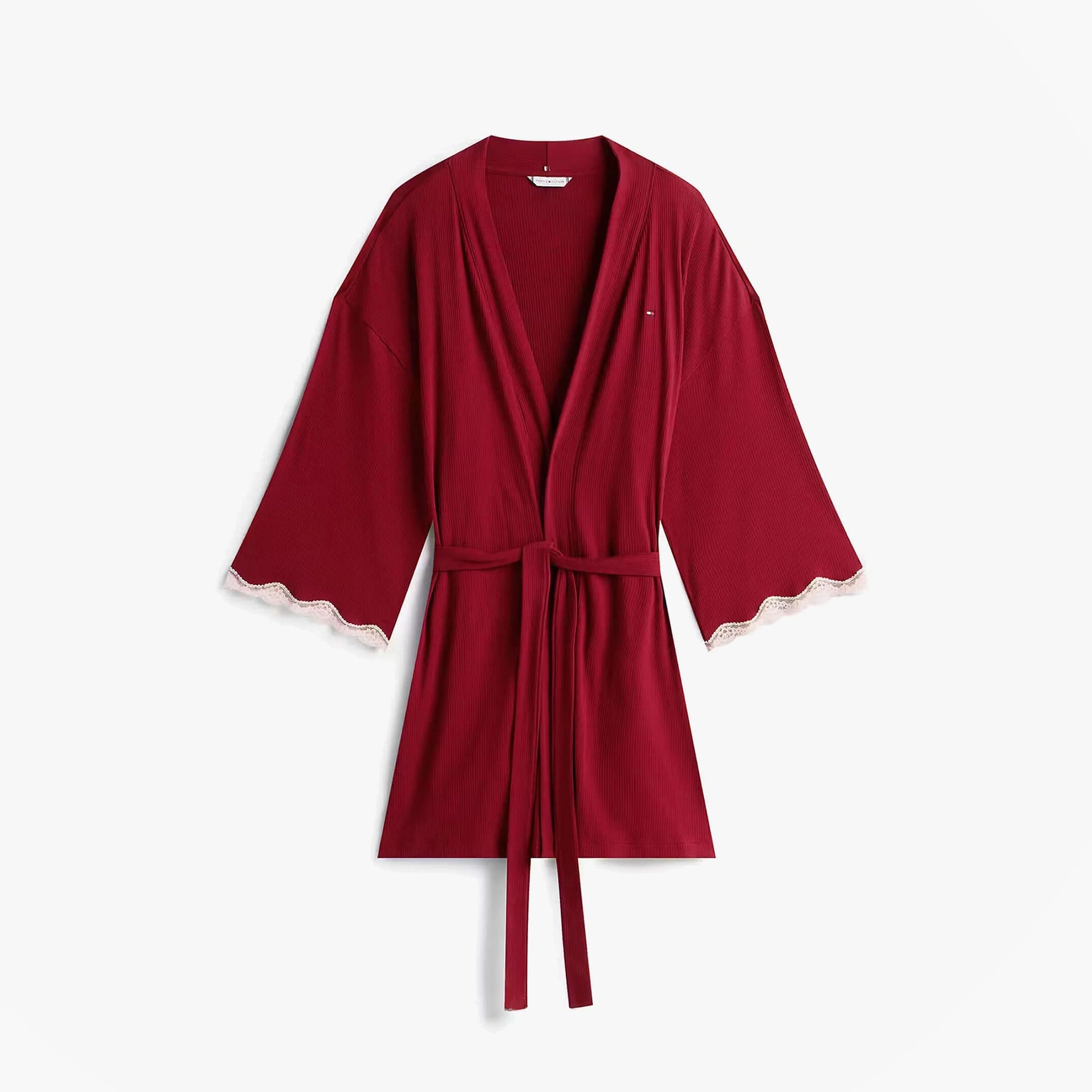 Tommy Hilfiger LACE KIMONO Womens Rouge front view showing the relaxed fit and lace detailing.