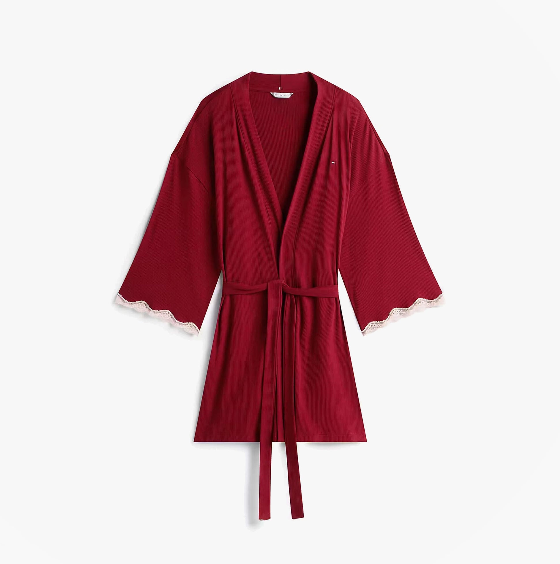 Tommy Hilfiger LACE KIMONO Womens Rouge front view showing the relaxed fit and lace detailing.