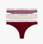 Tommy Hilfiger UW0UW06134 GIFT 3 PACK THONG PR Womens Thong Multicoloured top view showing 3 pack with red, beige and patterned designs.