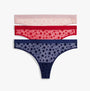 Tommy Hilfiger UW0UW06135 GIFT 3 PACK THONG Womens Thong Multicoloured, side view of 3-pack star-patterned thongs.