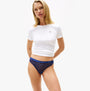 Tommy Hilfiger UW0UW06135 GIFT 3 PACK THONG Womens Thong Multicoloured side view model wearing blue star patterned thong.