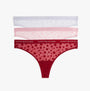 Tommy Hilfiger GIFT 3 PACK THONG Womens Thong Multicoloured in a top view displaying three styles in red, pink, and lavender