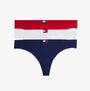 Tommy Hilfiger Womens 3 PACK THONG Multicoloured front view of red, white, and navy thongs.