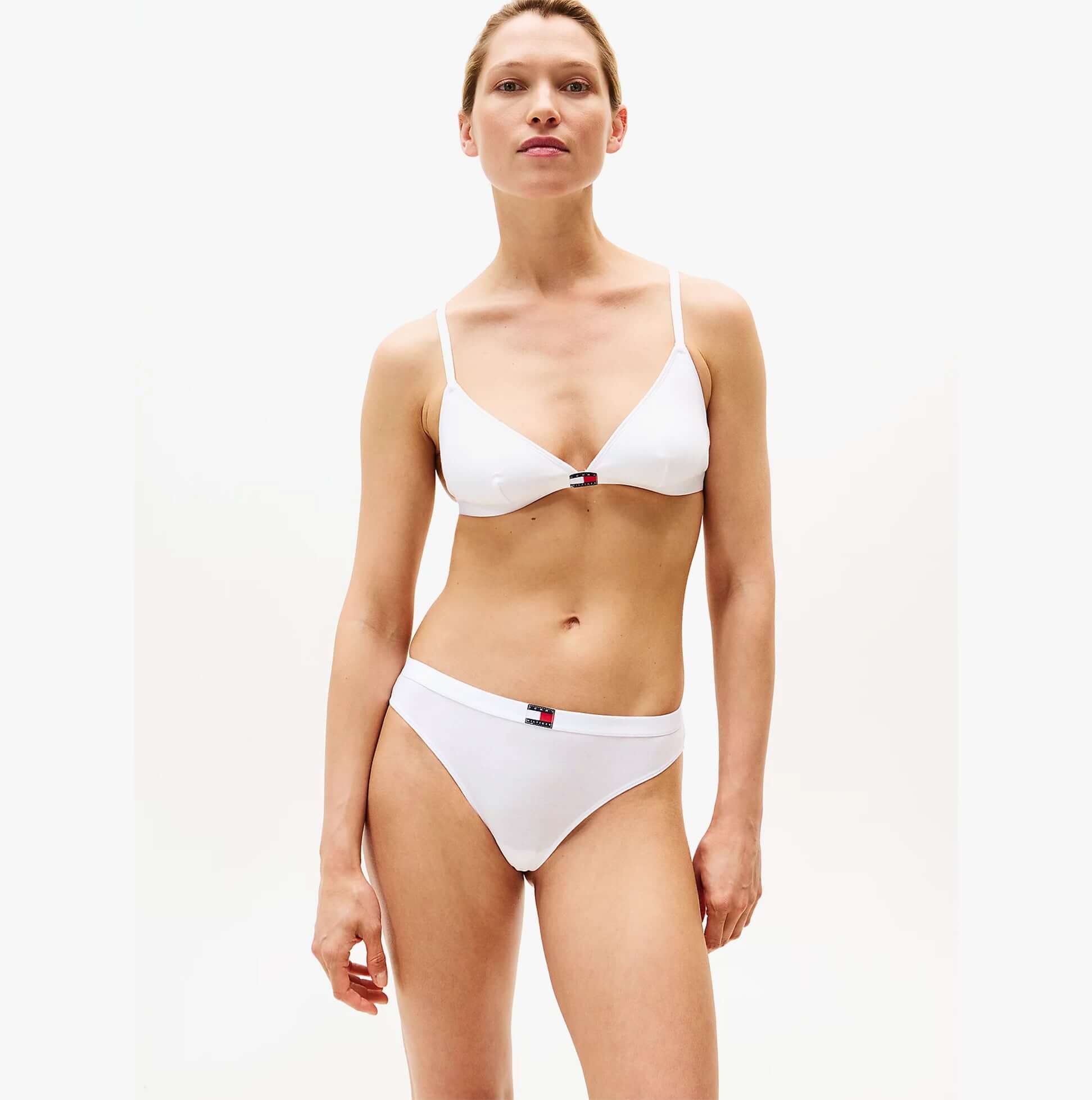 Tommy Hilfiger Womens 3 PACK THONG Multicoloured front view model wearing white thong underwear.