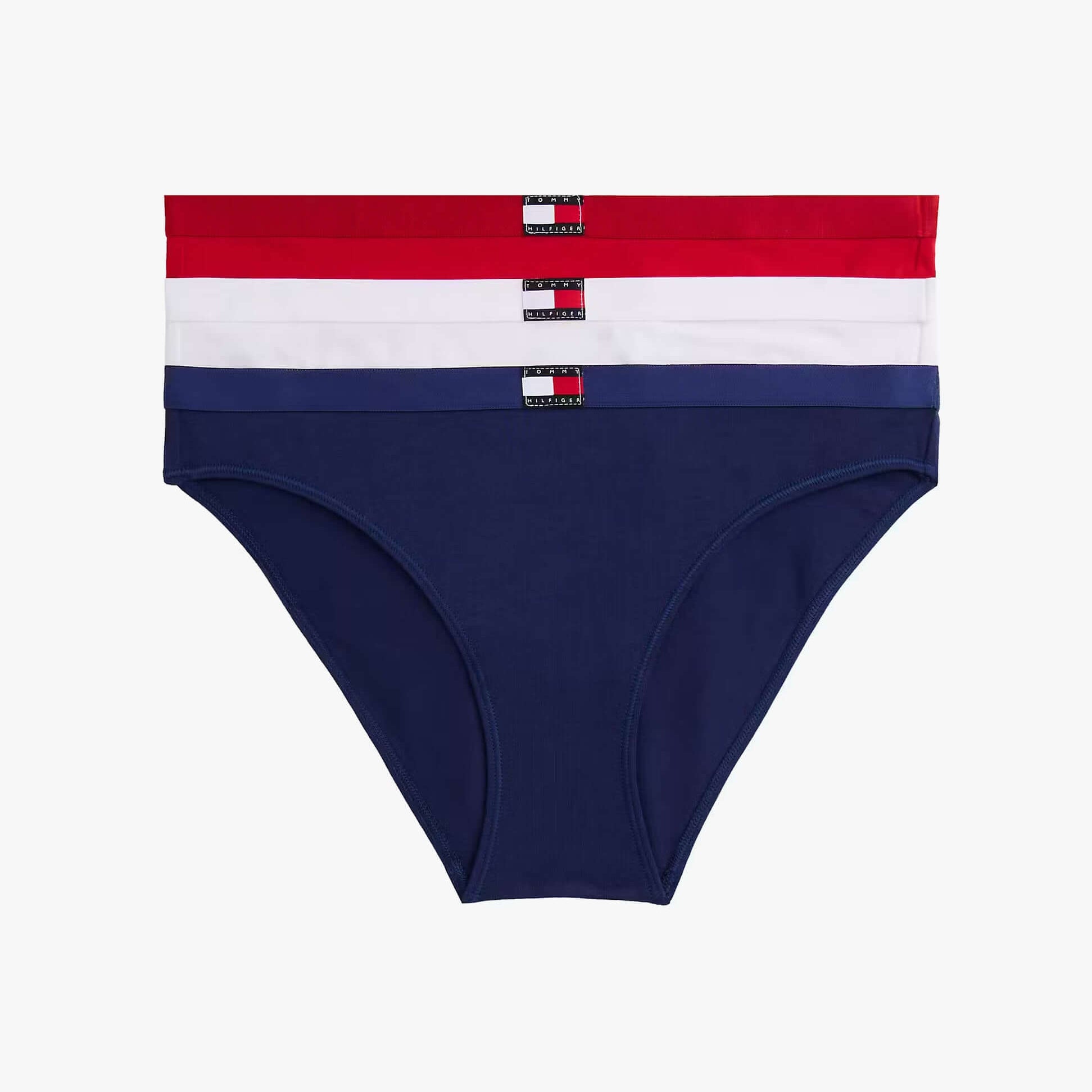 Tommy Hilfiger 3 PACK BIKINI (EXT.S Womens Bikini Multicoloured, front view showing red, white, and blue assorted bikinis.
