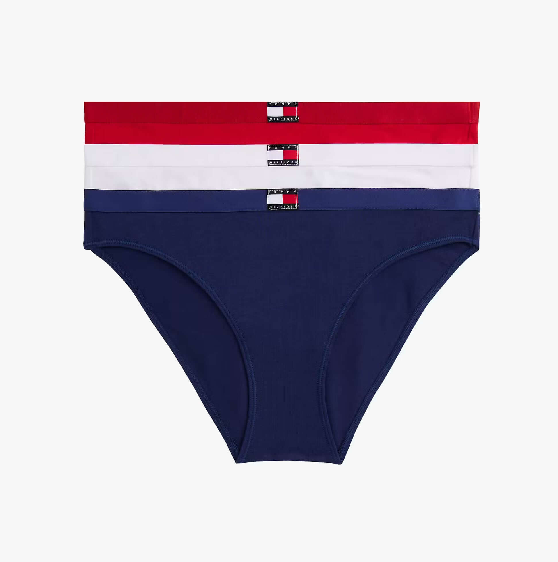 Tommy Hilfiger 3 PACK BIKINI (EXT.S Womens Bikini Multicoloured, front view showing red, white, and blue assorted bikinis.