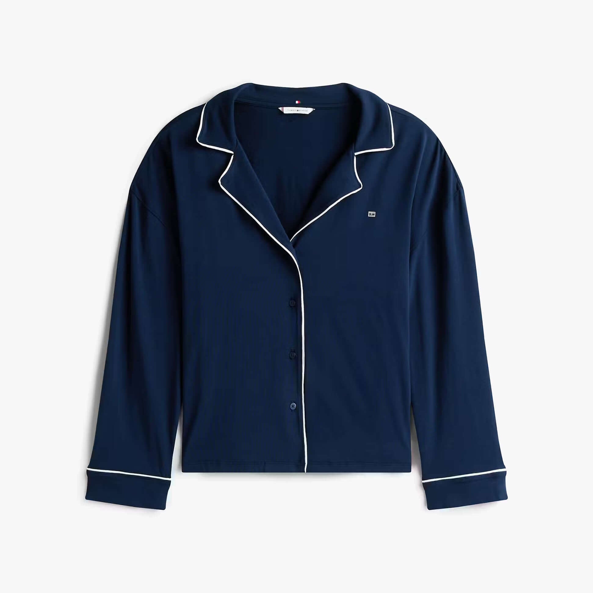 Tommy Hilfiger SHIRT PANTS SET Womens Set Dark Night Navy front view long sleeve with white trim and buttons