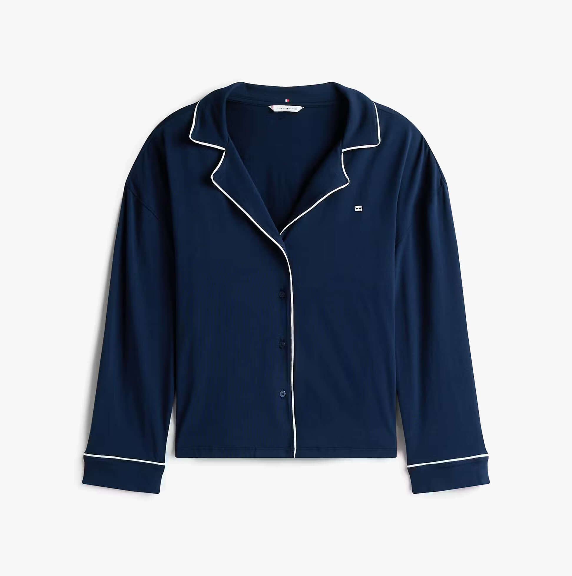 Tommy Hilfiger SHIRT PANTS SET Womens Set Dark Night Navy front view long sleeve with white trim and buttons