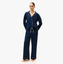 Tommy Hilfiger SHIRT PANTS SET Womens Set Dark Night Navy front view showcasing relaxed fit and long sleeves.