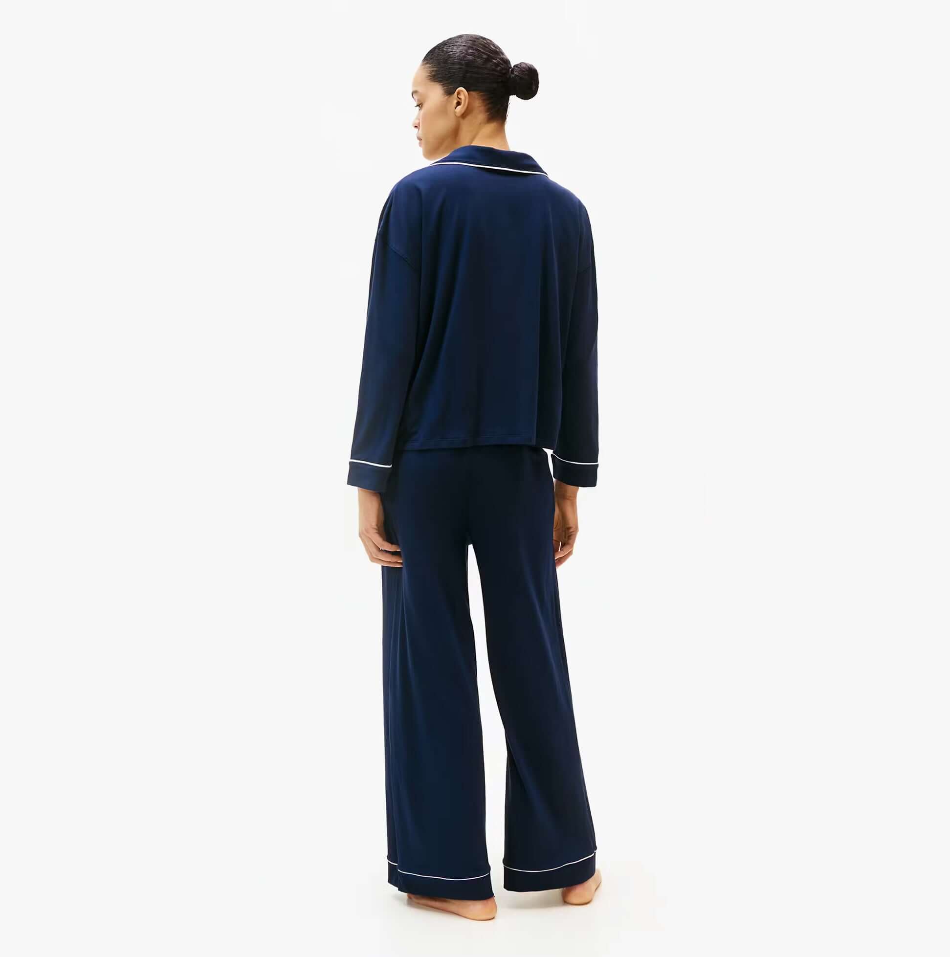 Tommy Hilfiger SHIRT PANTS SET Womens Set Dark Night Navy back view, relaxed fit, long sleeve, soft material.