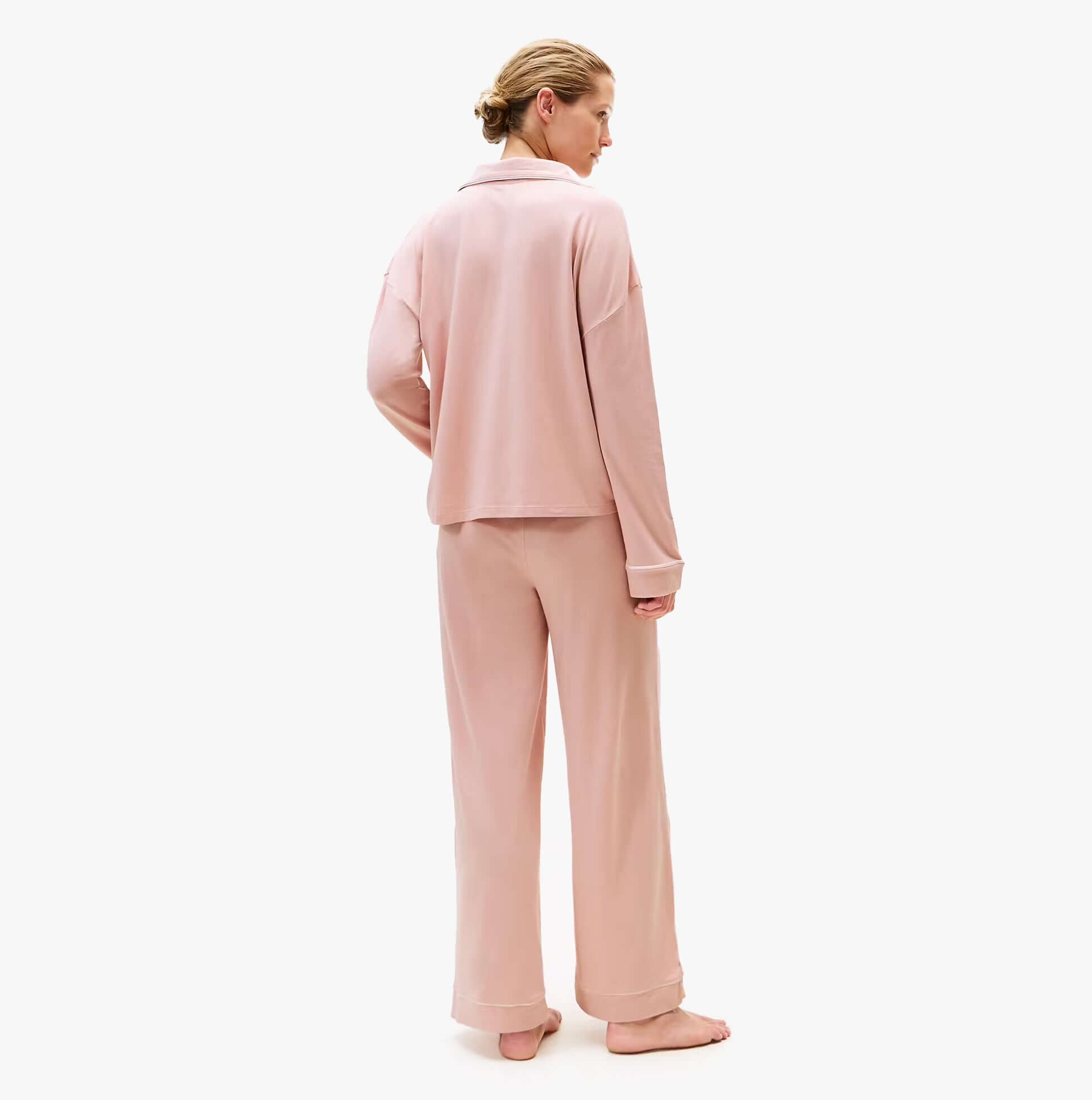 Tommy Hilfiger SHIRT PANTS SET Womens Set Foggy Pink, back view of long sleeve top and pants.