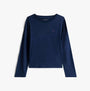 Tommy Hilfiger LS JERSEY RELAXED PJ Womens Set Multicoloured front view of long-sleeve navy top with logo detail.