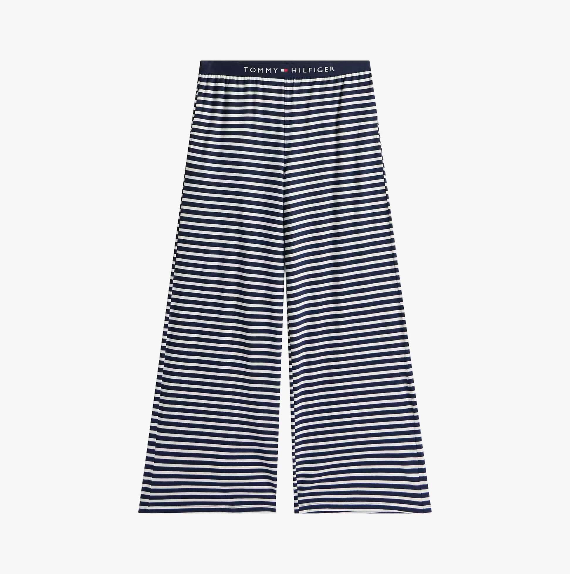 Tommy Hilfiger LS JERSEY RELAXED PJ Womens Set Multicoloured front view of striped pajama pants, featuring wide legs and an elastic waist.