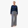 Tommy Hilfiger LS JERSEY RELAXED PJ Womens Set Multicoloured front view featuring a navy top and striped pants.