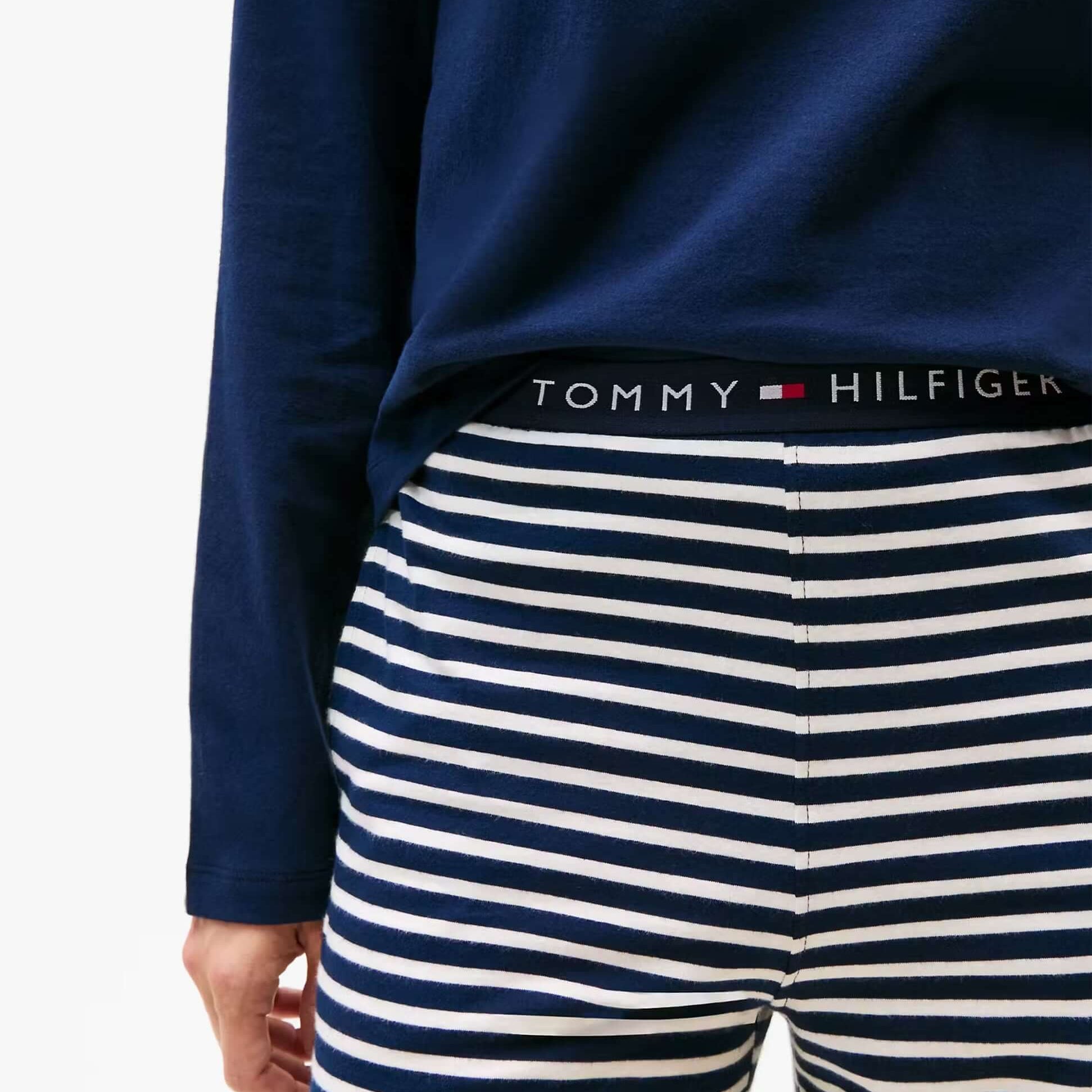 Tommy Hilfiger LS JERSEY RELAXED PJ Womens Set Multicoloured back view showing navy top and striped pants