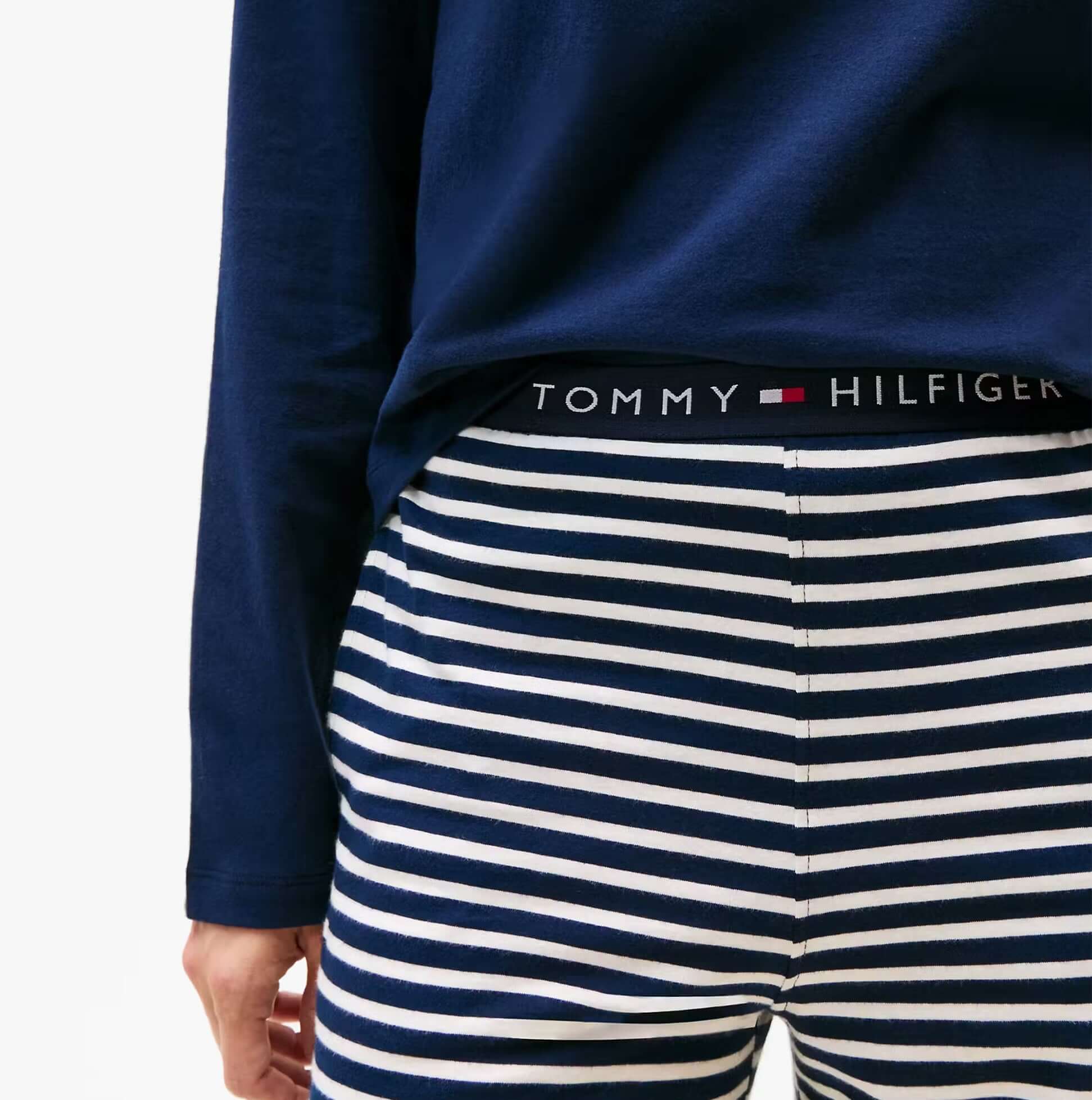 Tommy Hilfiger LS JERSEY RELAXED PJ Womens Set Multicoloured back view showing navy top and striped pants