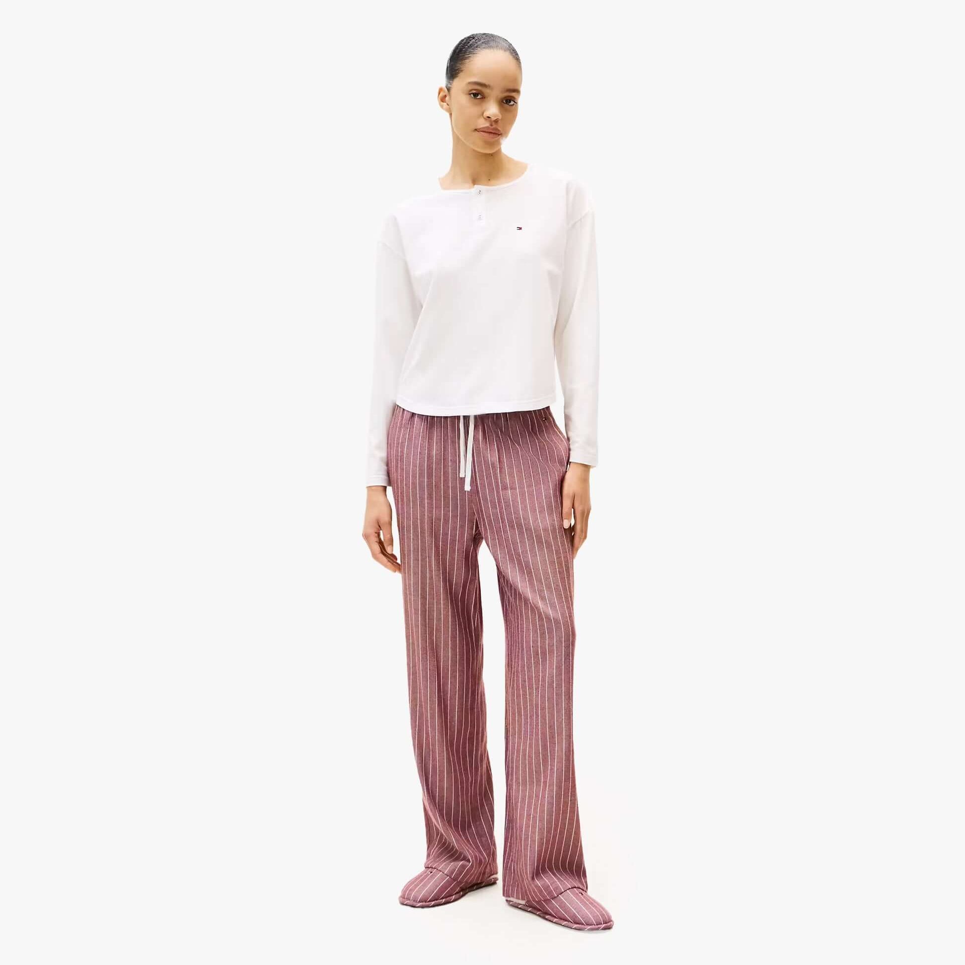 Tommy Hilfiger GIFT LS TEE FLNL SET Womens Pyjama Set Multicoloured side view model wearing striped pants and long-sleeve top
