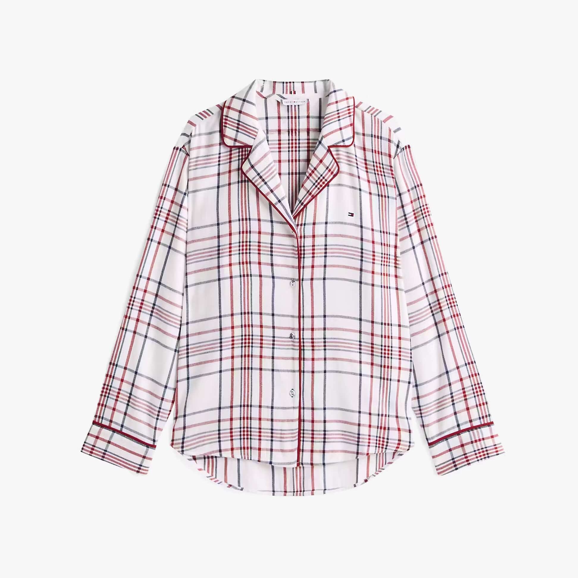 Tommy Hilfiger GIFT LS FLNL SHIRT S Womens Pyjama Set City Plaid Ivory Silk long sleeve front view