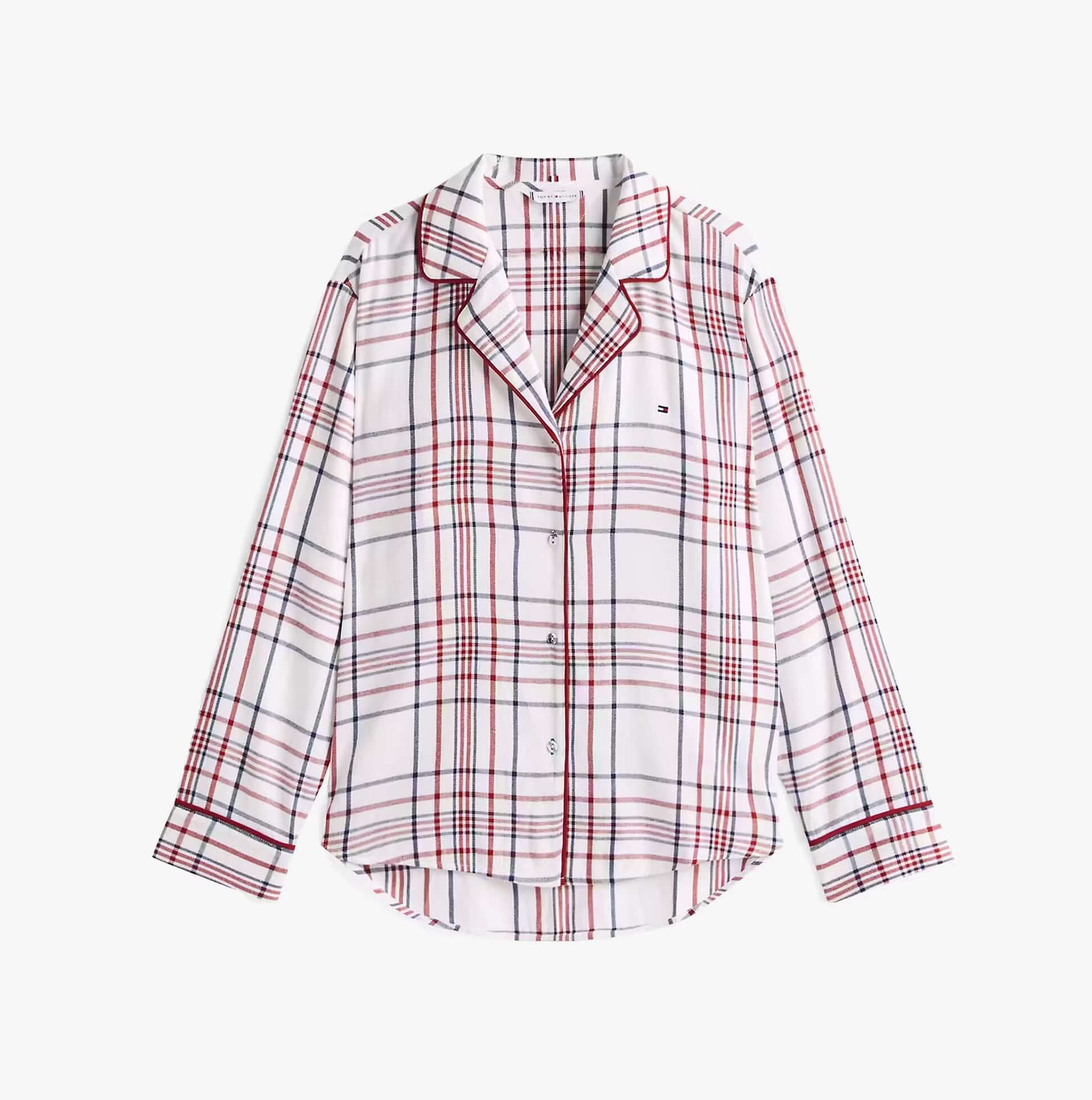Tommy Hilfiger GIFT LS FLNL SHIRT S Womens Pyjama Set City Plaid Ivory Silk long sleeve front view